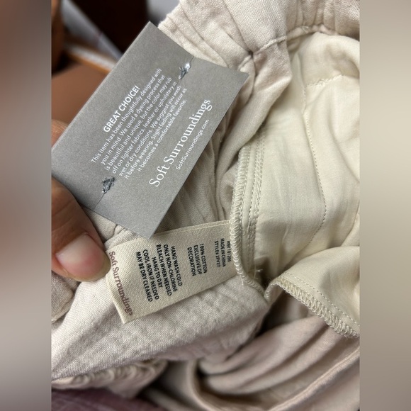 NWT SOFT SURROUNDINGS Lale Gauze pull on tan/Brown Cotton pants Size L Neutral - Picture 9 of 11